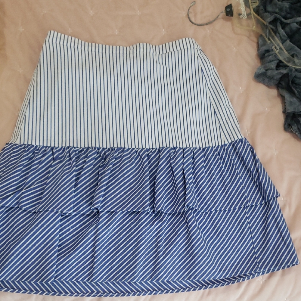 J. Crew Navy and White Striped Midi Skirt